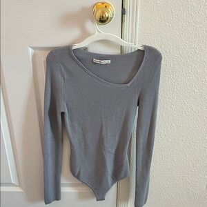 Abercrombie & Fitch Ribbed Asymmetrical Gray Bodysuit